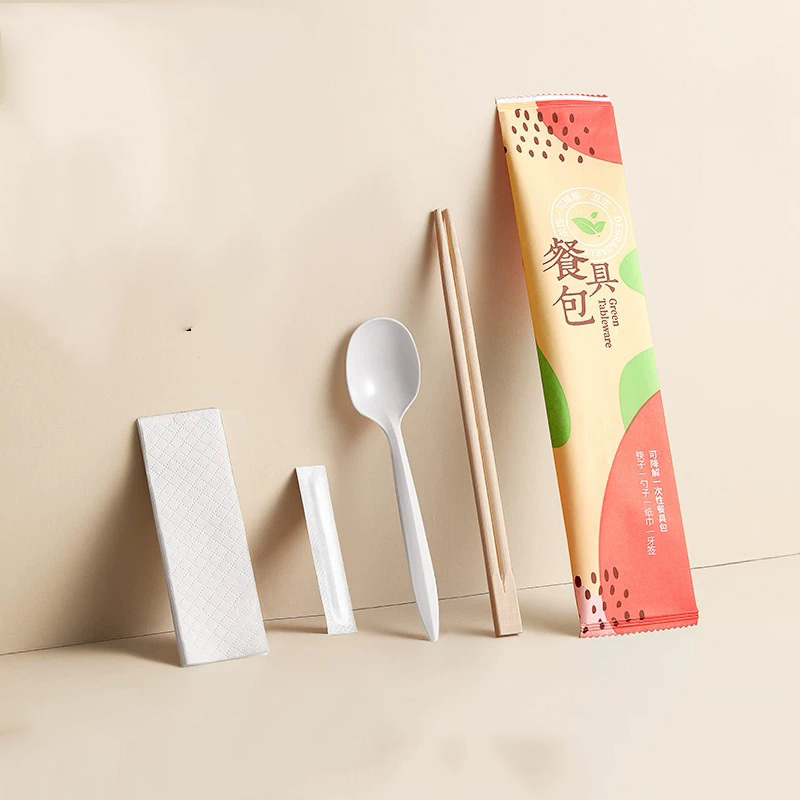 일회용 대나무 젓가락 생분해성 옥수수 전분 숟가락 이쑤시개 분해성 종이 필름 세트